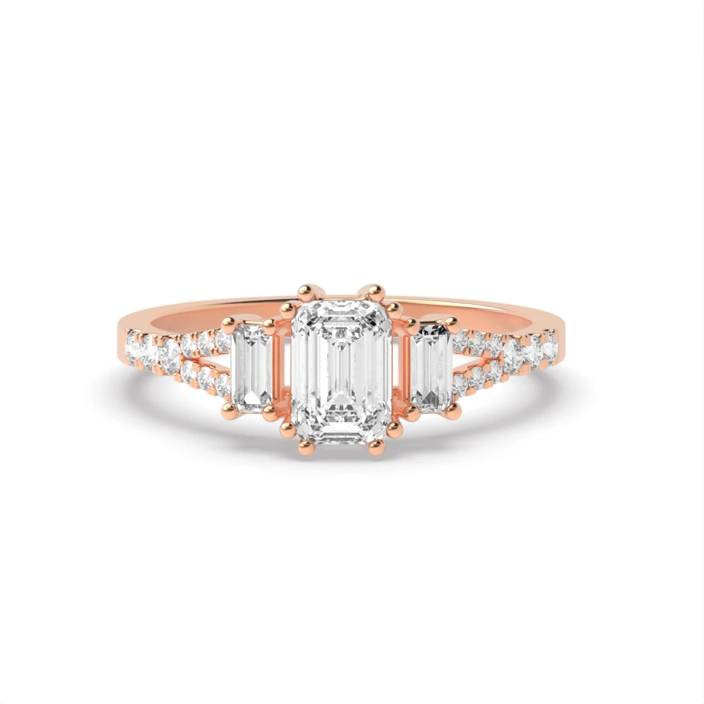 High Set Rose Gold Split shoulder Engagement Rings