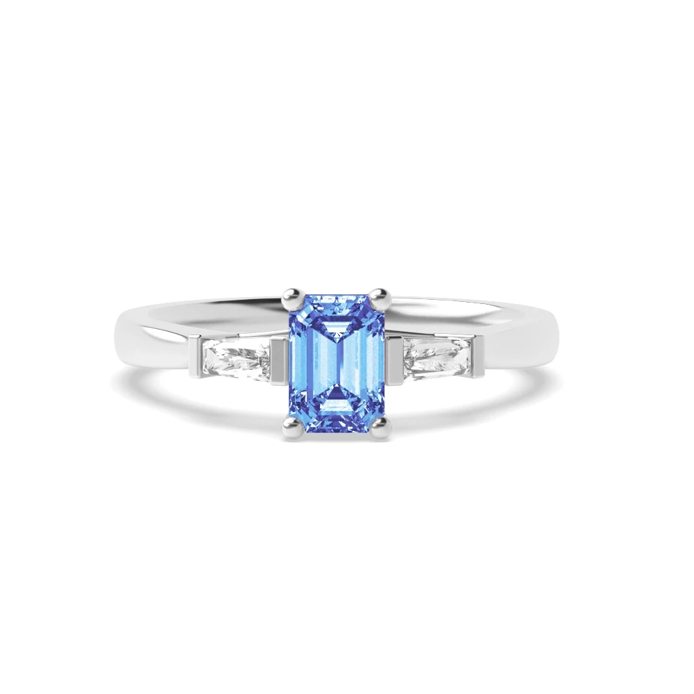 4 Prong With baguette on side Engagement Rings