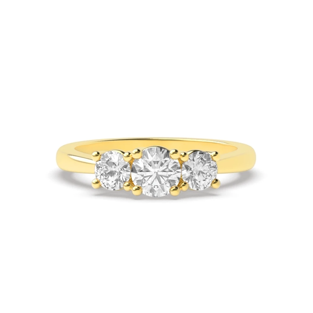 4 Prong Yellow Gold Cross over claws Trilogy Engagement Rings