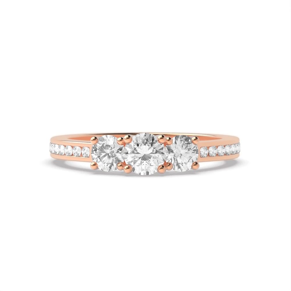 4 Prong Rose Gold Shoulder set Trilogy Engagement Rings