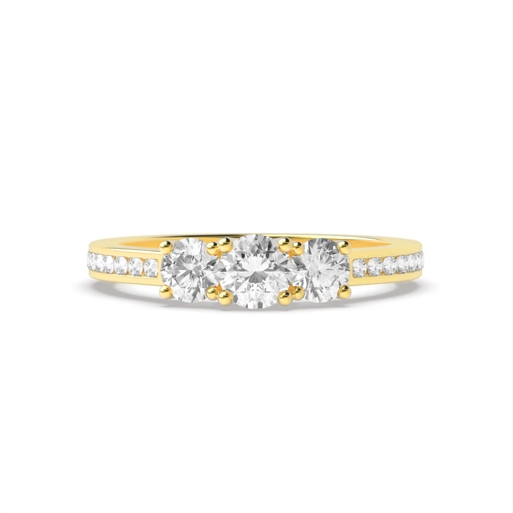 4 Prong Yellow Gold Shoulder set Trilogy Engagement Rings