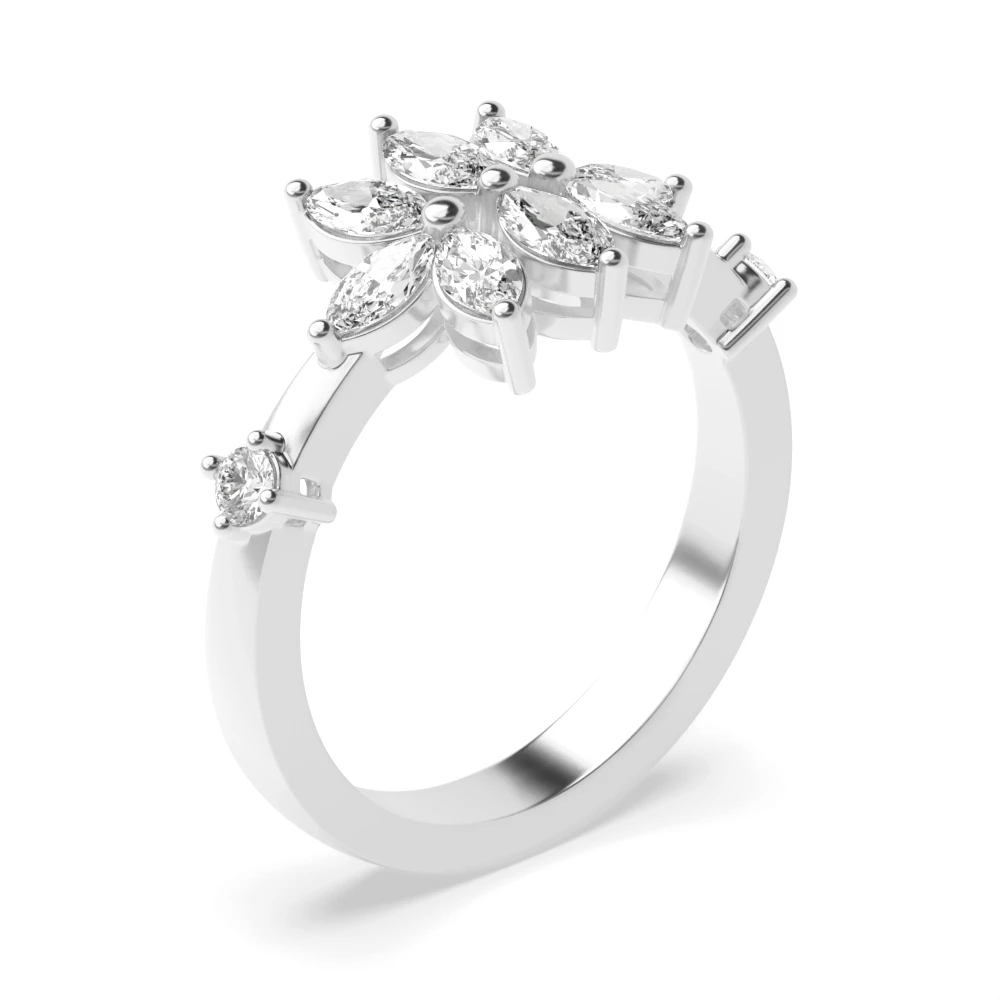 Low Set with accented round Cluster Diamond Rings