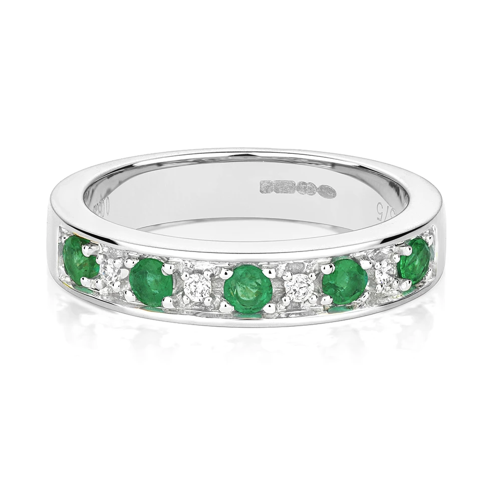 Pave Setting Gemstone with diamond Half Eternity Engagement Rings