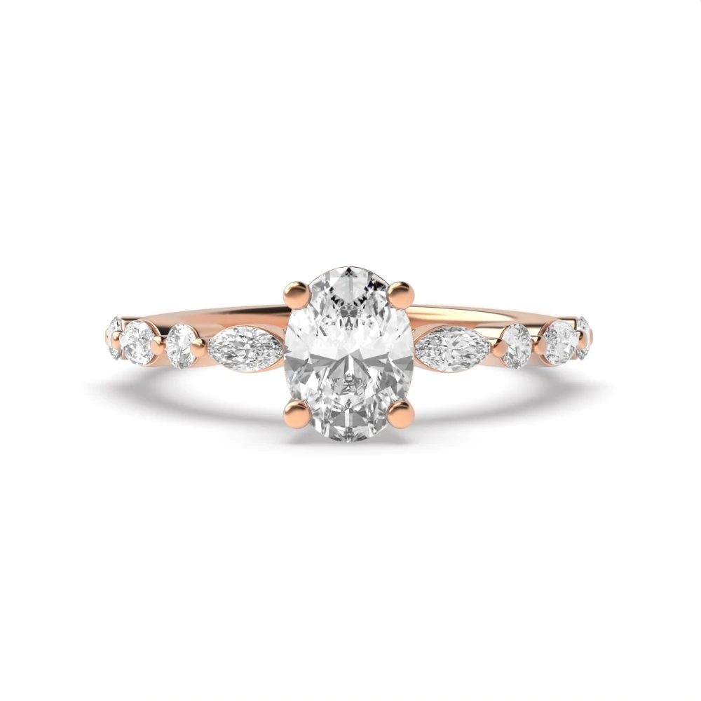 4 Prong Rose Gold Unique style Side Stone Engagement Rings