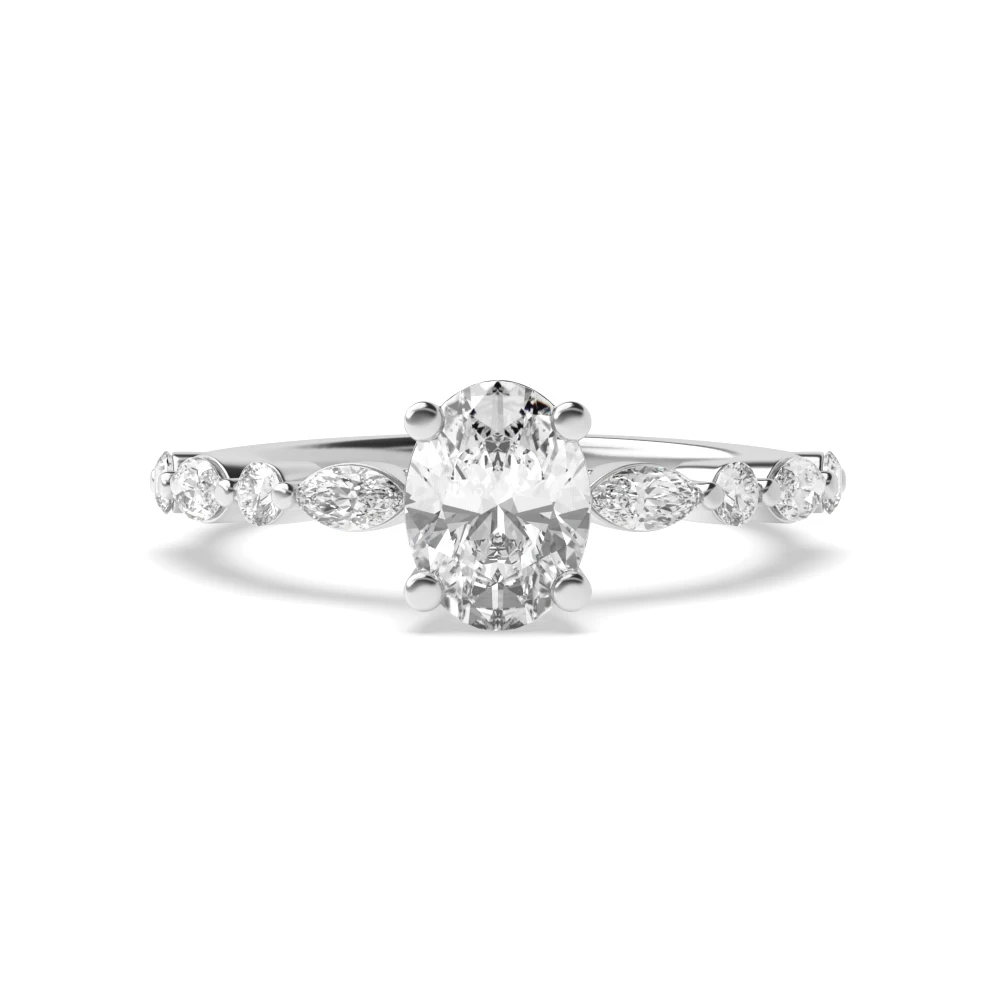4 Prong White Gold Unique style Side Stone Engagement Rings