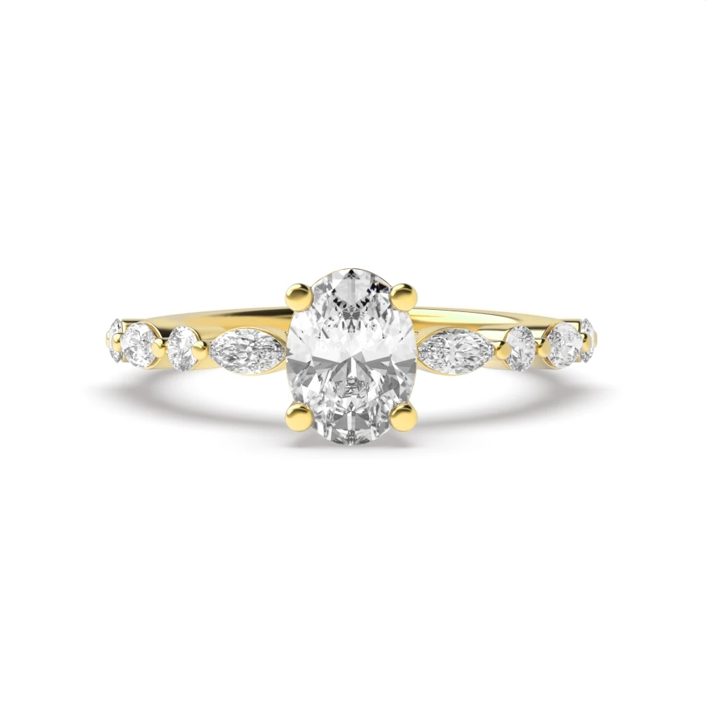 4 Prong Yellow Gold Unique style Side Stone Engagement Rings
