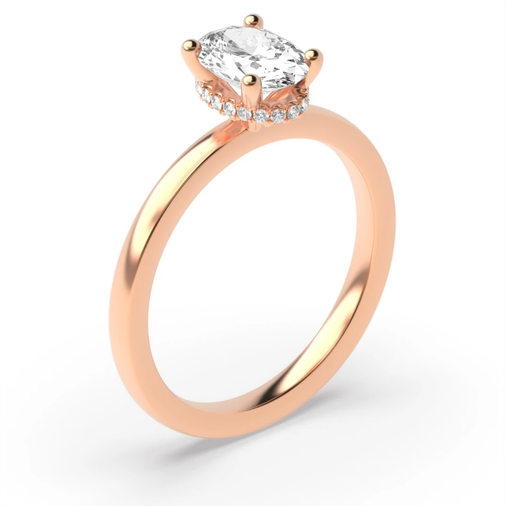 High Set Rose Gold Hidden halo plain shoulder Diamond Rings