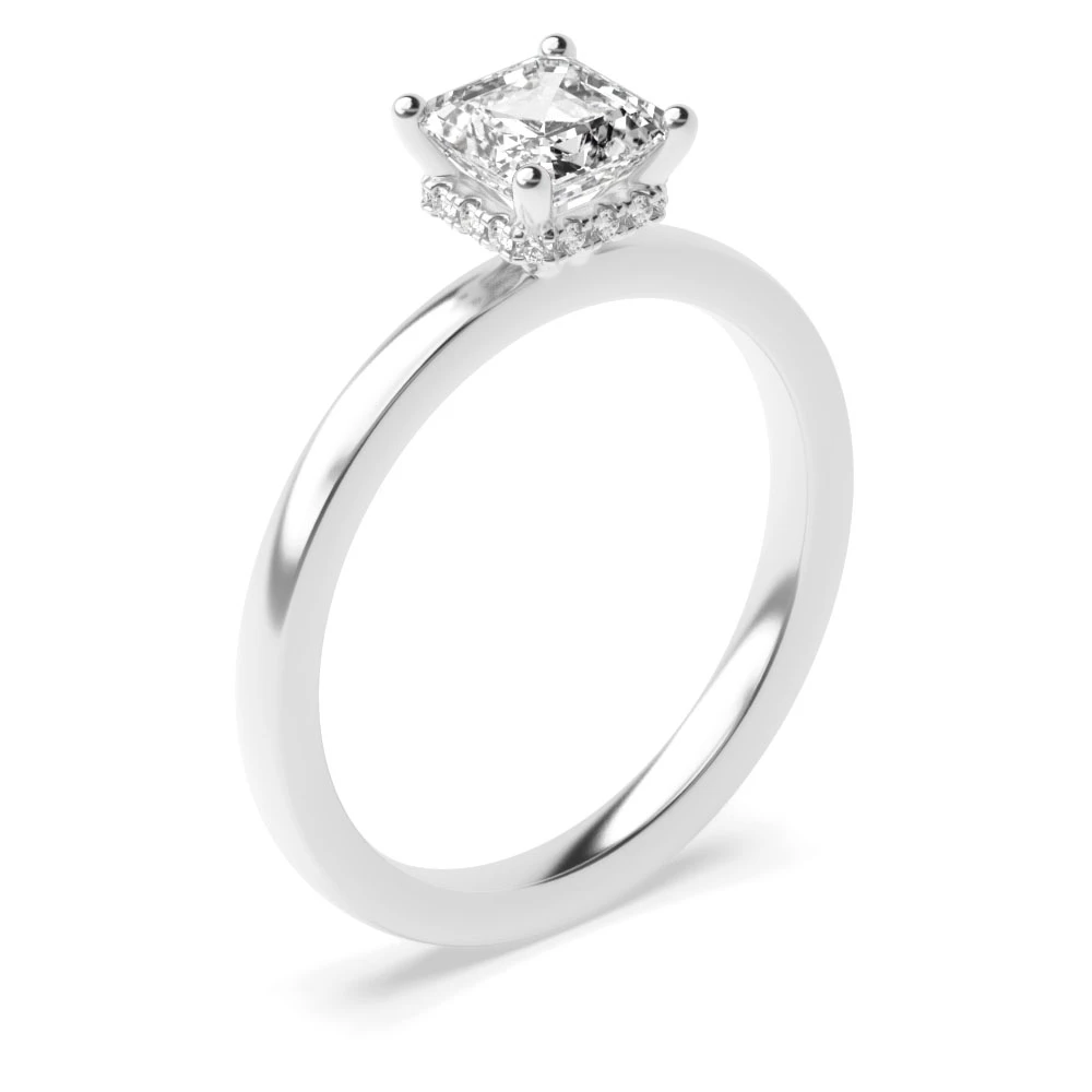 High Set Hidden halo plain shoulder Diamond Rings