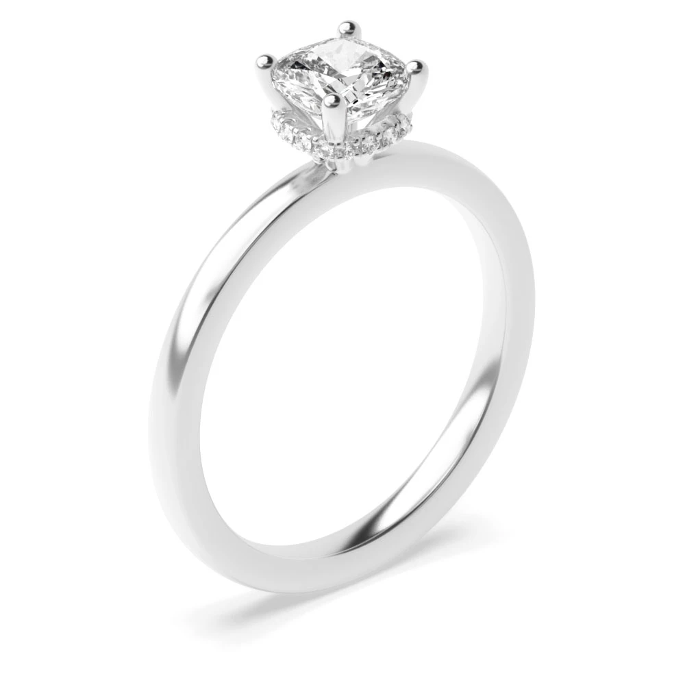 High Set Hidden halo plain shoulder Diamond Rings