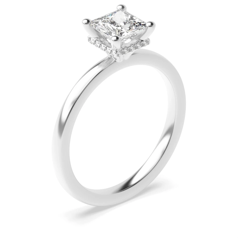High Set Hidden halo plain shoulder Diamond Rings