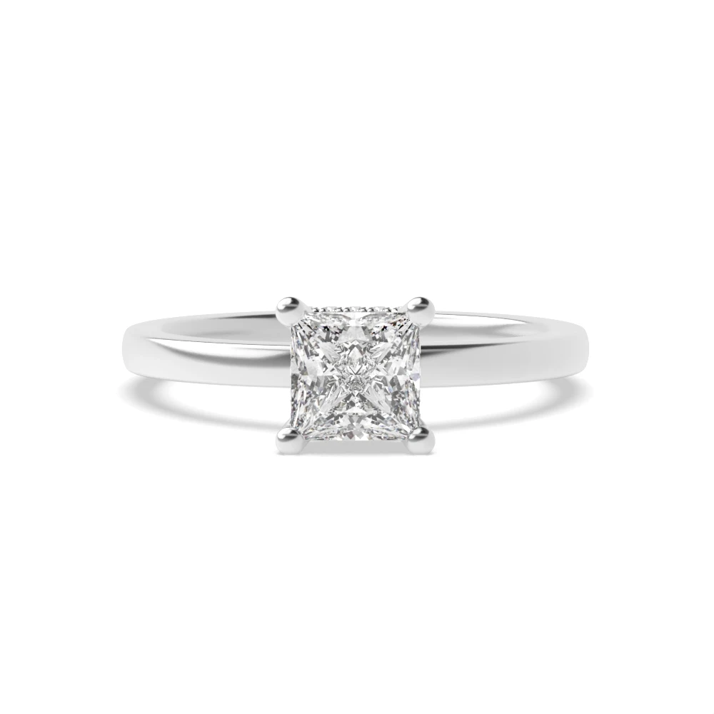 High Set Platinum Hidden halo plain shoulder Solitaire Engagement Rings