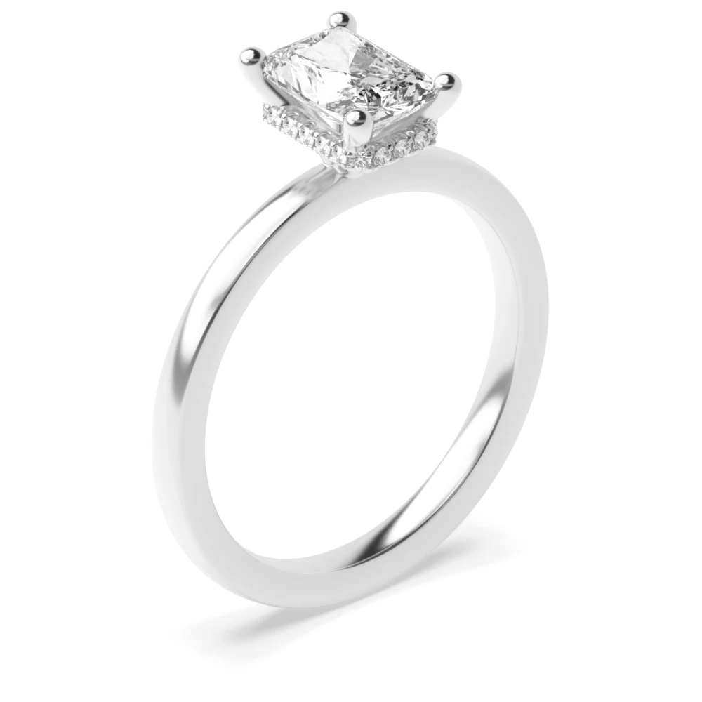 High Set Hidden halo plain shoulder Diamond Rings