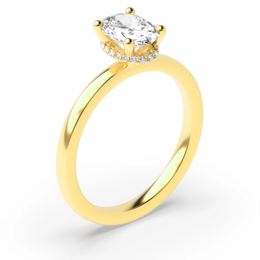 High Set Yellow Gold Hidden halo plain shoulder Diamond Rings