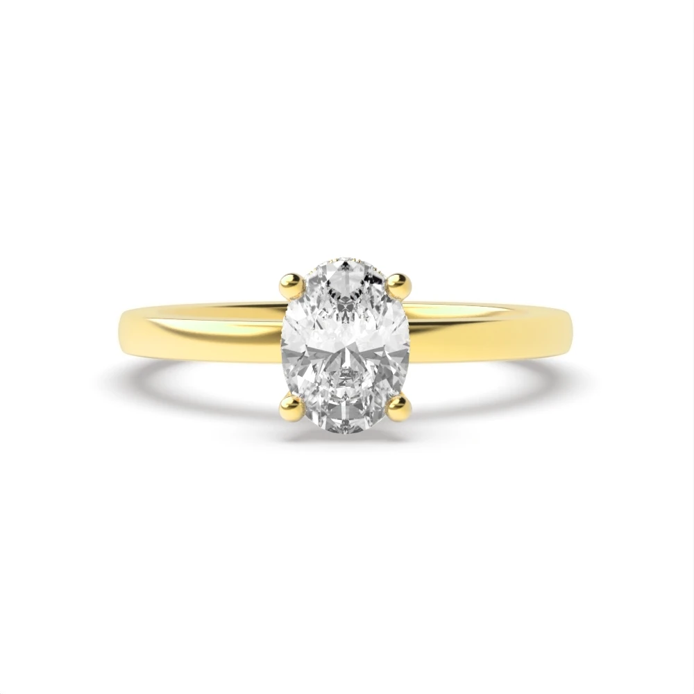 High Set Yellow Gold Hidden halo plain shoulder Solitaire Engagement Rings