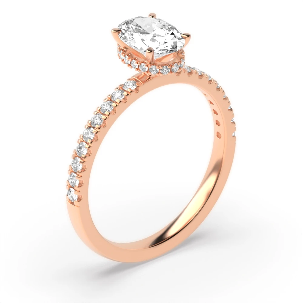 4 Prong Rose Gold Hidden halo pave set Diamond Rings