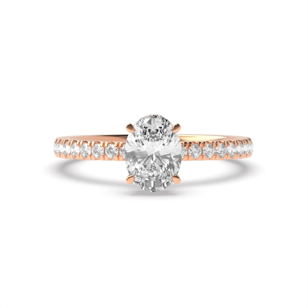 4 Prong Rose Gold Hidden halo pave set Side Stone Engagement Rings