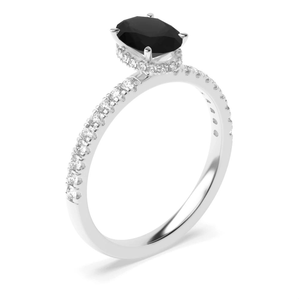 4 Prong Hidden halo pave set Diamond Rings