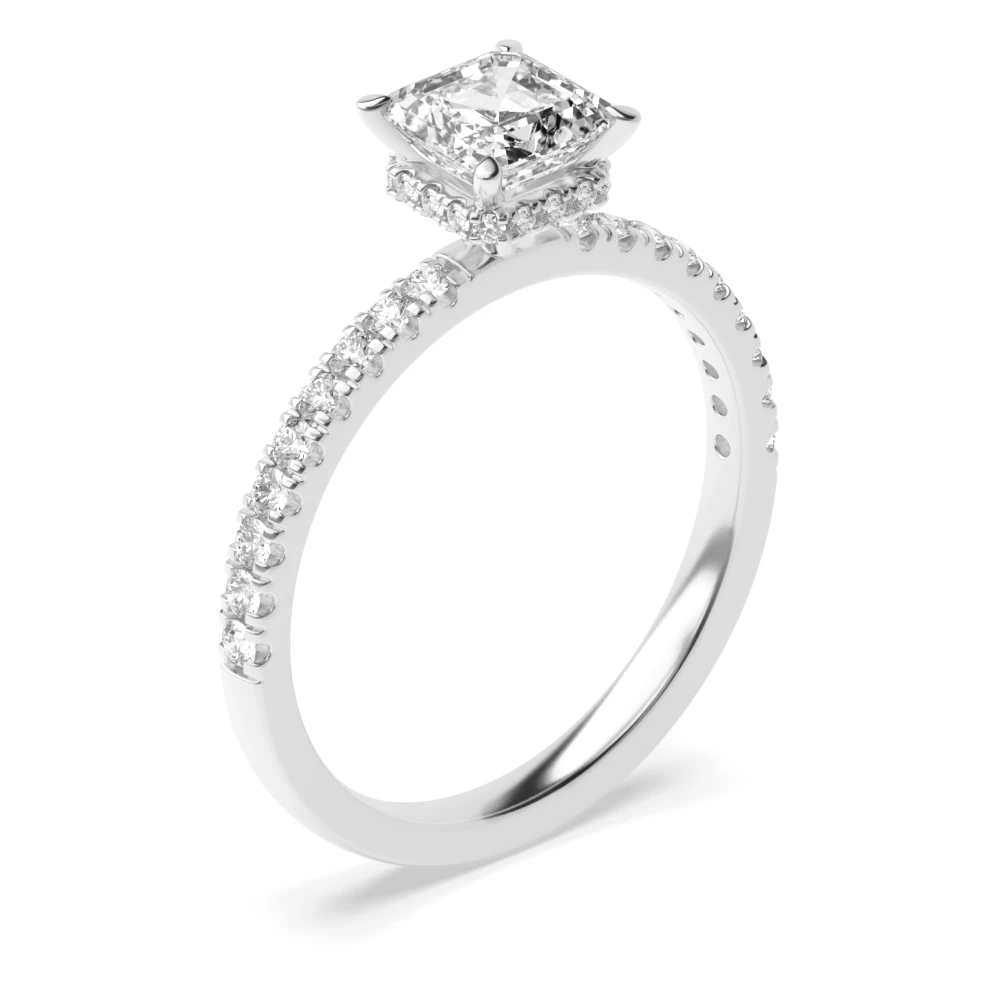 4 Prong Hidden halo pave set Diamond Rings