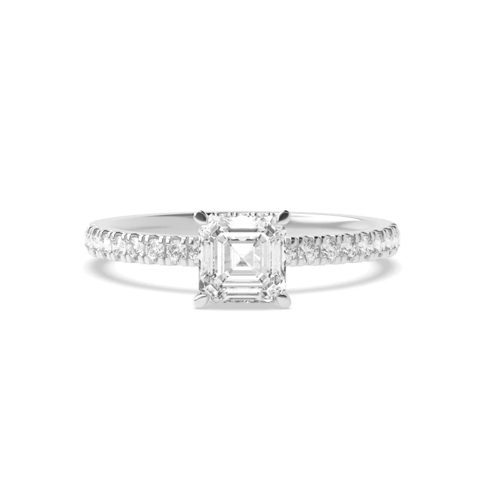 4 Prong Hidden halo pave set Side Stone Engagement Rings