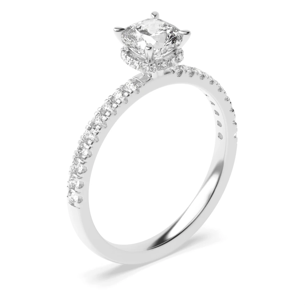 4 Prong Hidden halo pave set Diamond Rings