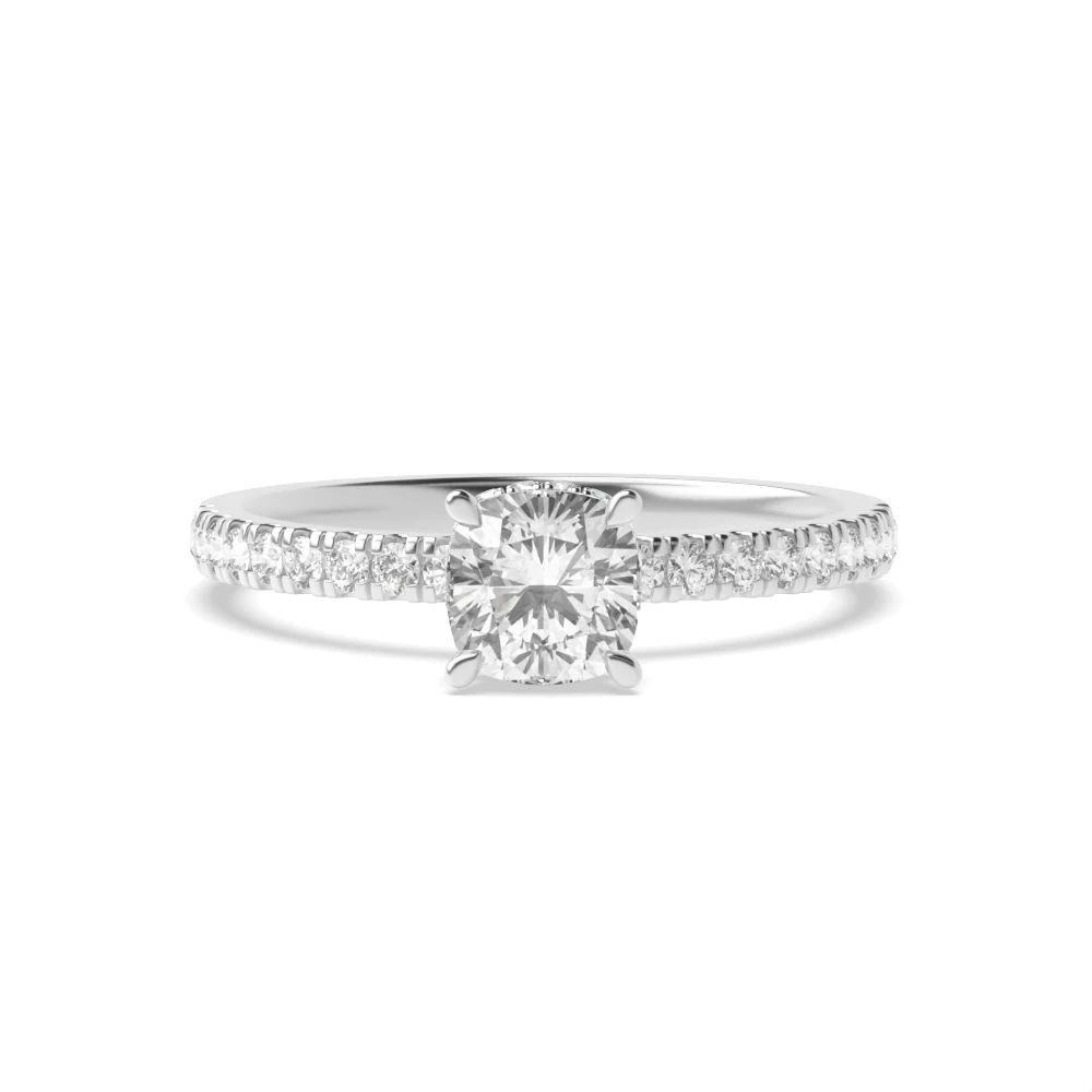 4 Prong Hidden halo pave set Side Stone Engagement Rings