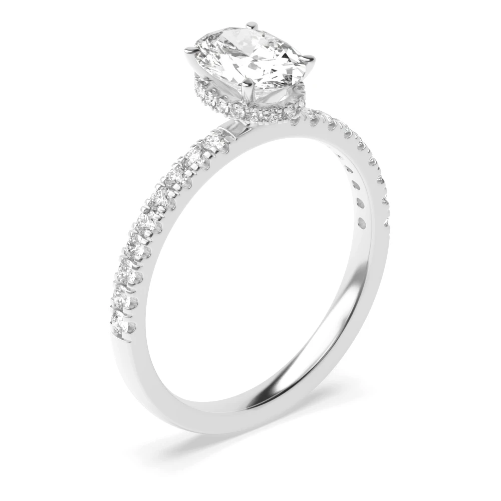 4 Prong Hidden halo pave set Diamond Rings