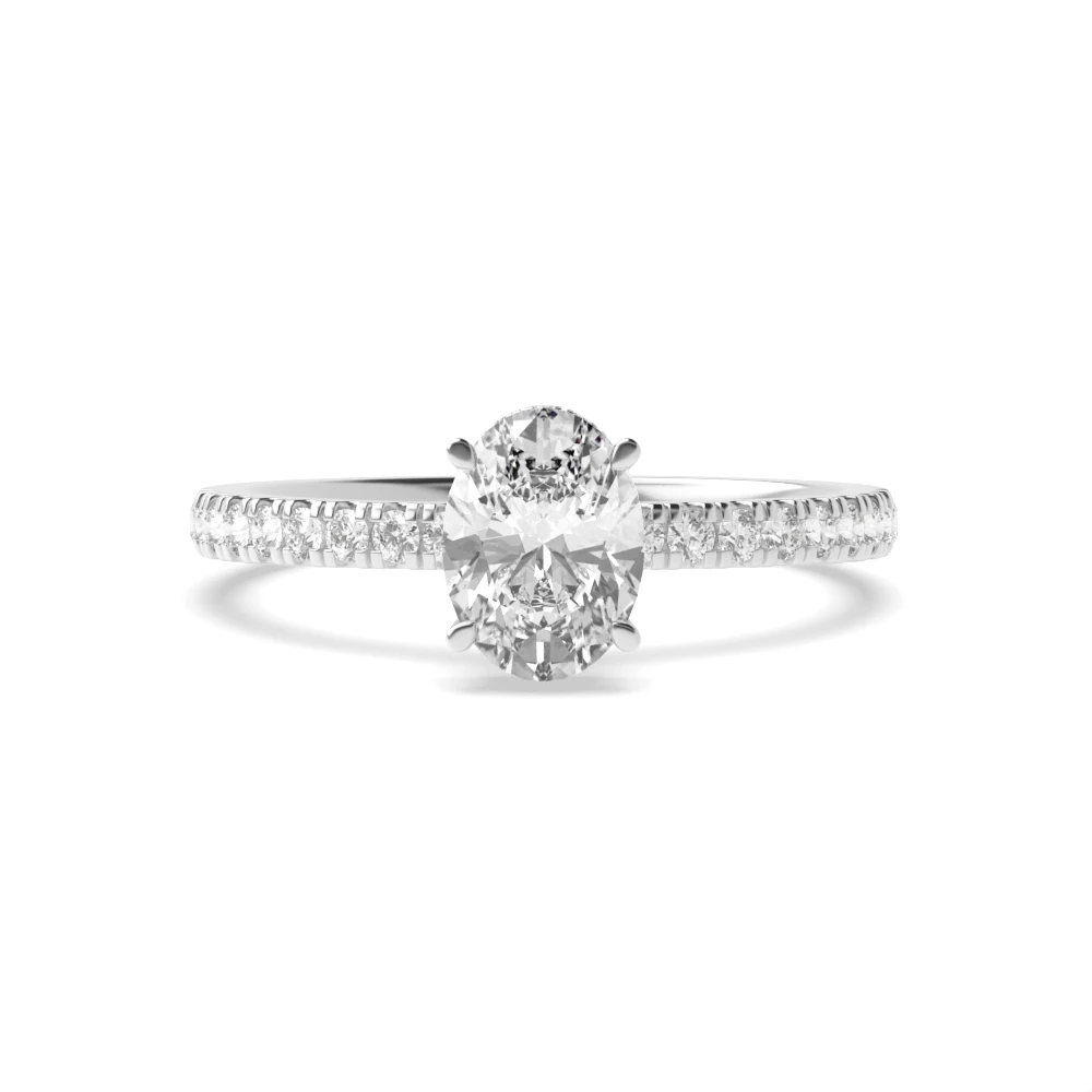 4 Prong White Gold Hidden halo pave set Side Stone Engagement Rings
