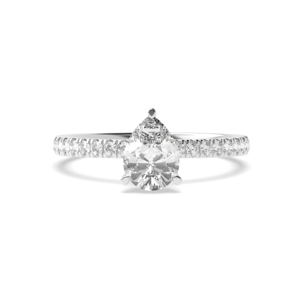 4 Prong Hidden halo pave set Side Stone Engagement Rings