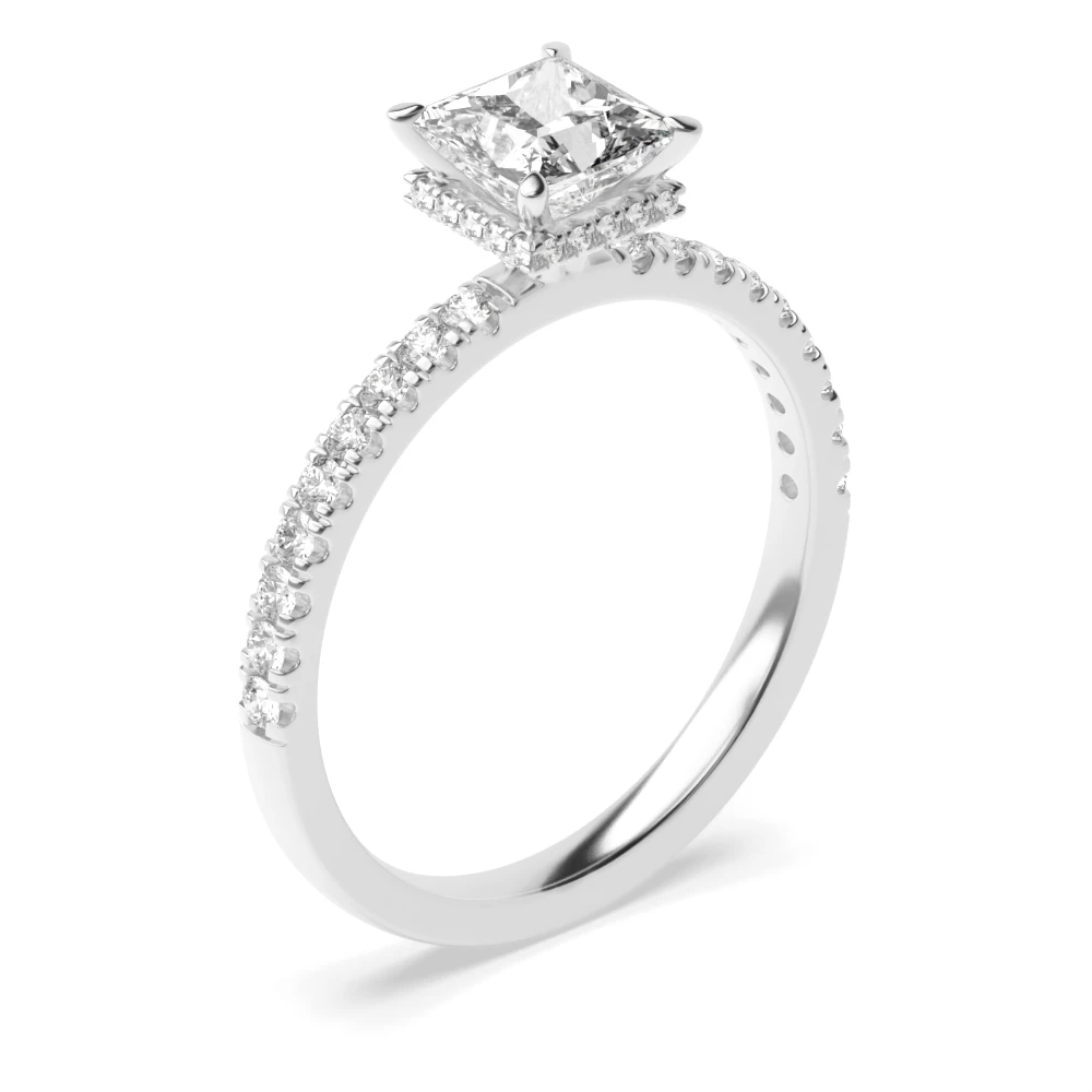 4 Prong Hidden halo pave set Diamond Rings