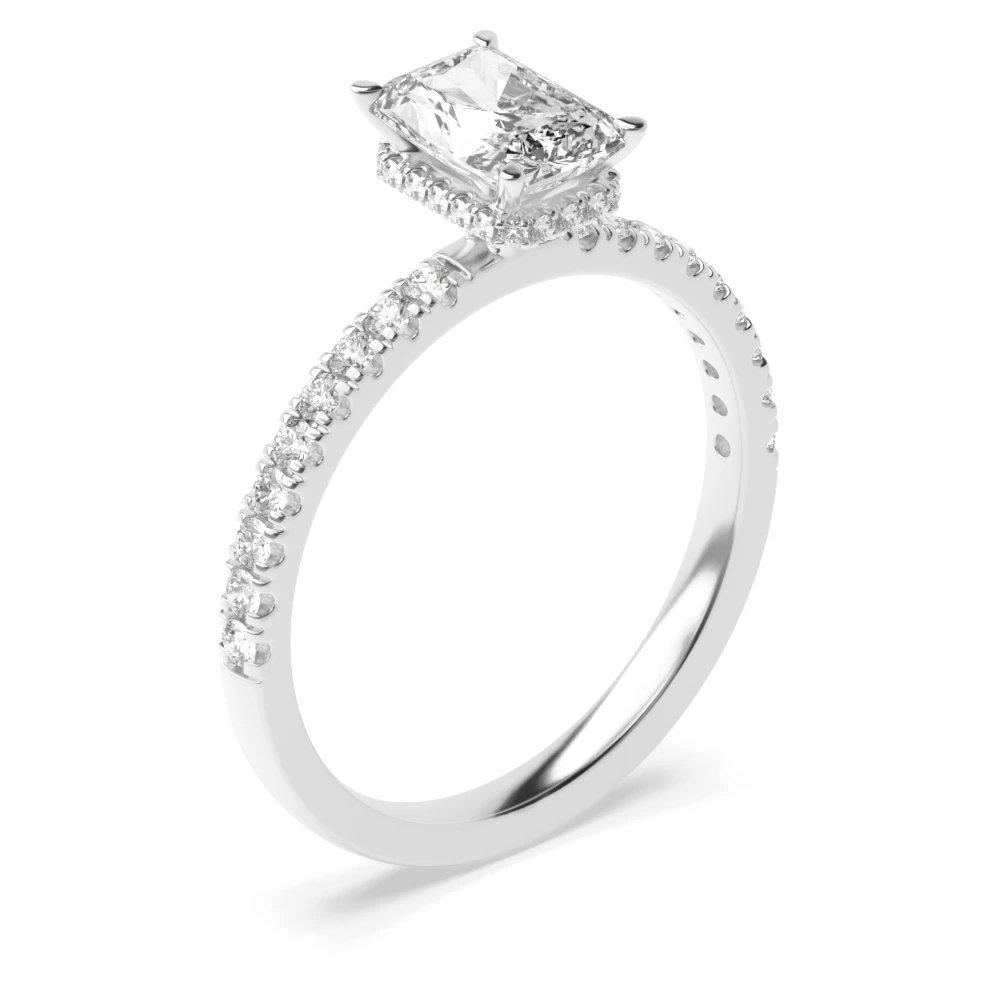 4 Prong Hidden halo pave set Diamond Rings