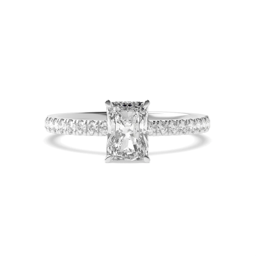 4 Prong Hidden halo pave set Side Stone Engagement Rings