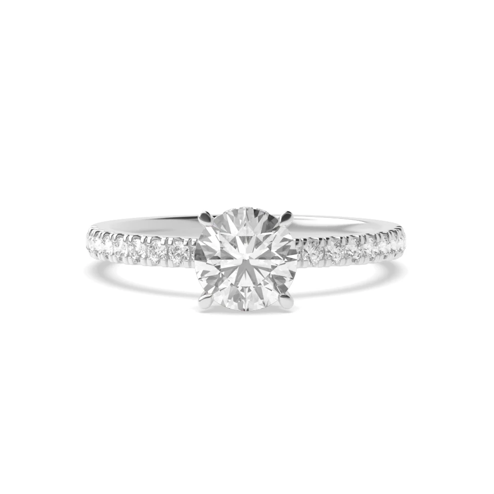 4 Prong Hidden halo pave set Side Stone Engagement Rings
