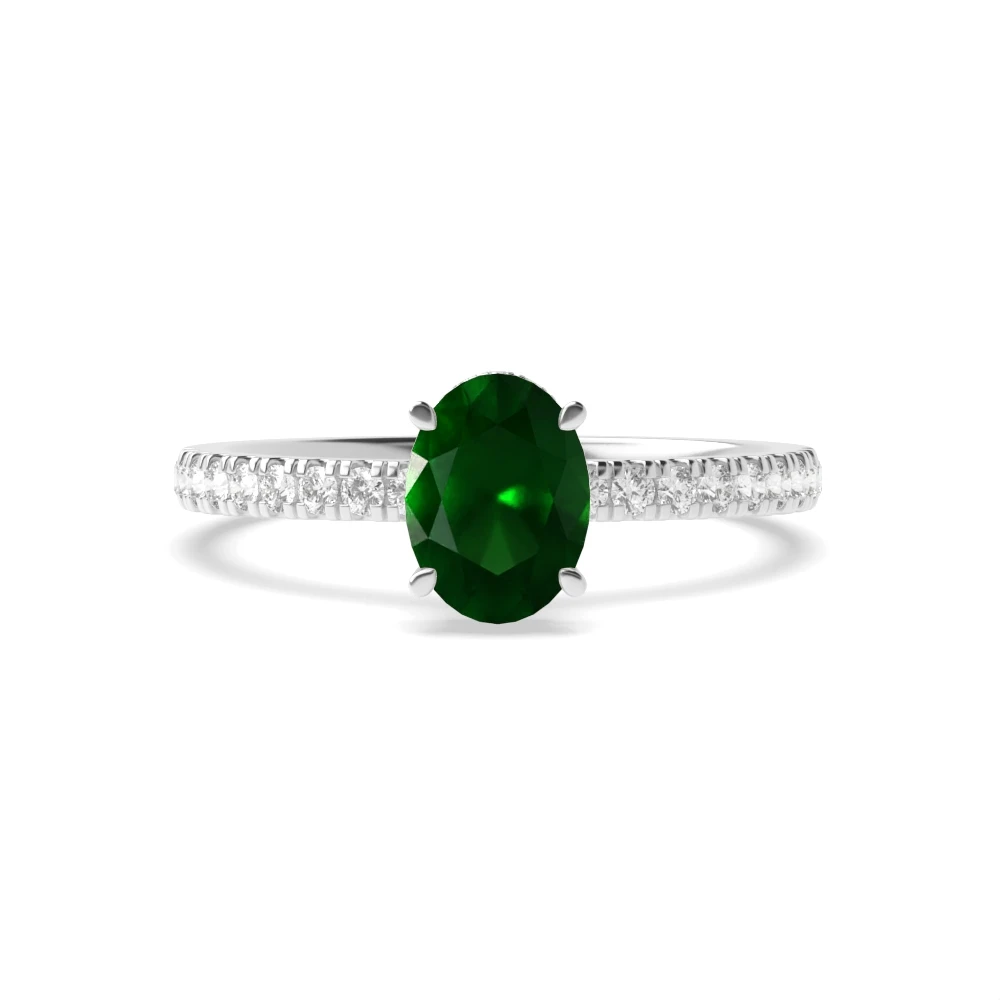 4 Prong Hidden halo pave set Side Stone Engagement Rings