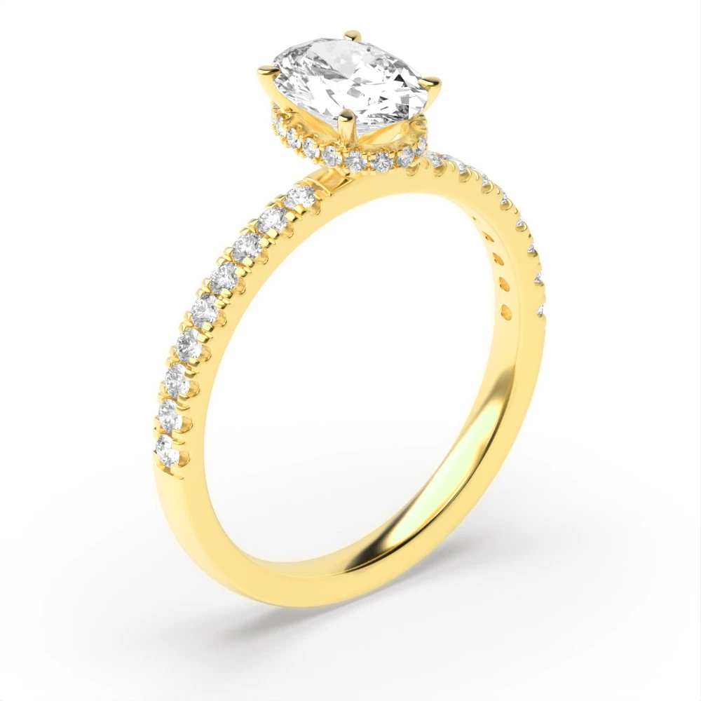4 Prong Yellow Gold Hidden halo pave set Diamond Rings