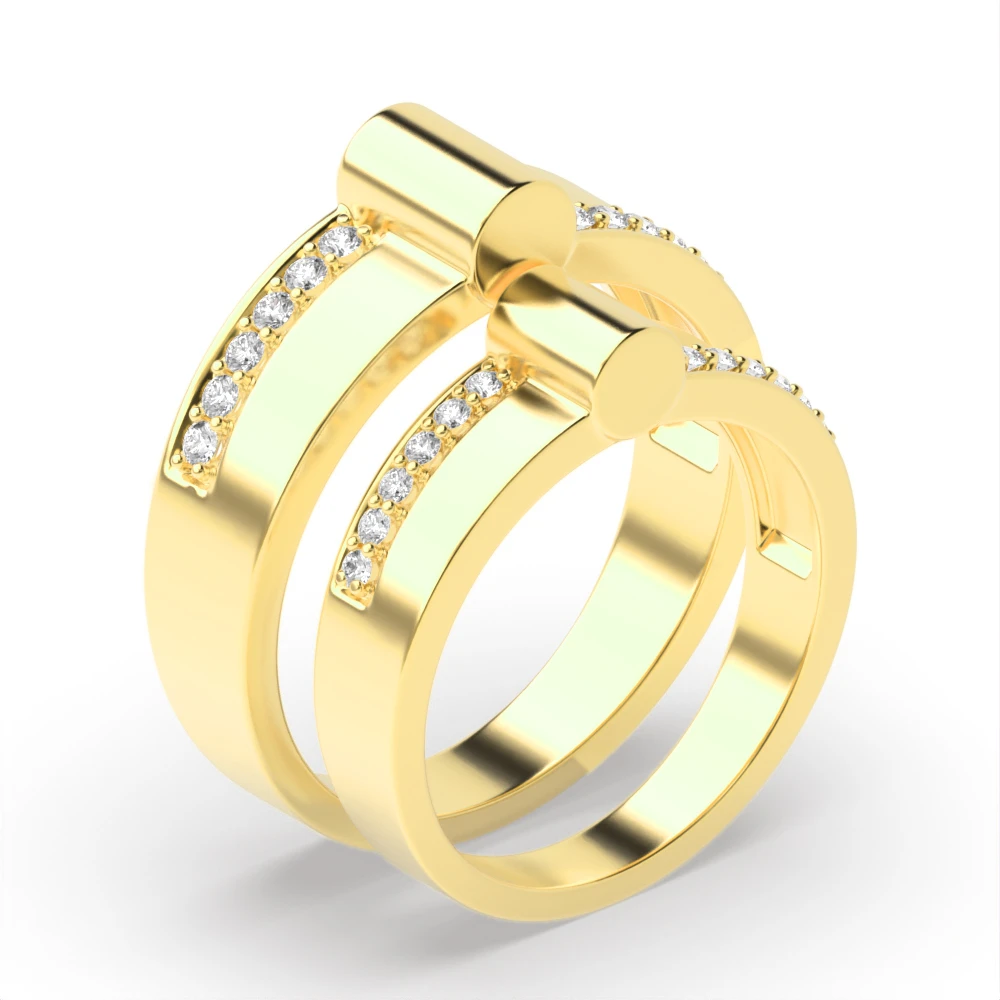 Pave Setting Yellow Gold Couple bar Couples Diamond Rings