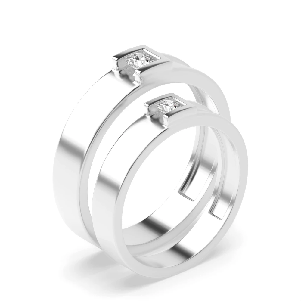 Channel Setting White Gold Couple band c shaped Diamond Rings