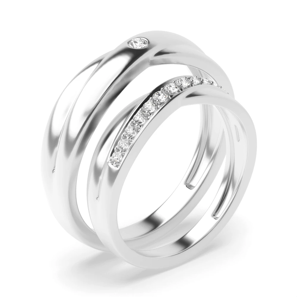 Pave Setting White Gold Couple band crossover Diamond Rings