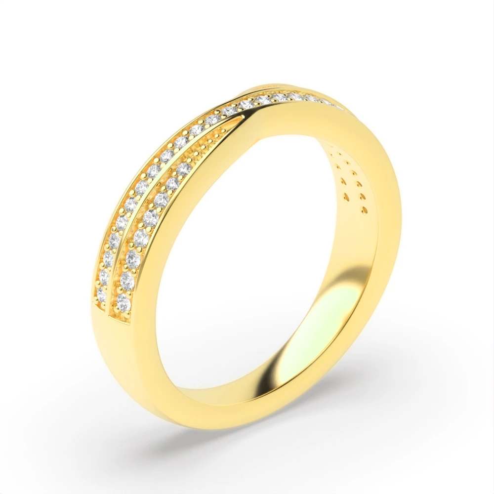 4 Prong Yellow Gold two row crossover Wedding Rings & Bands