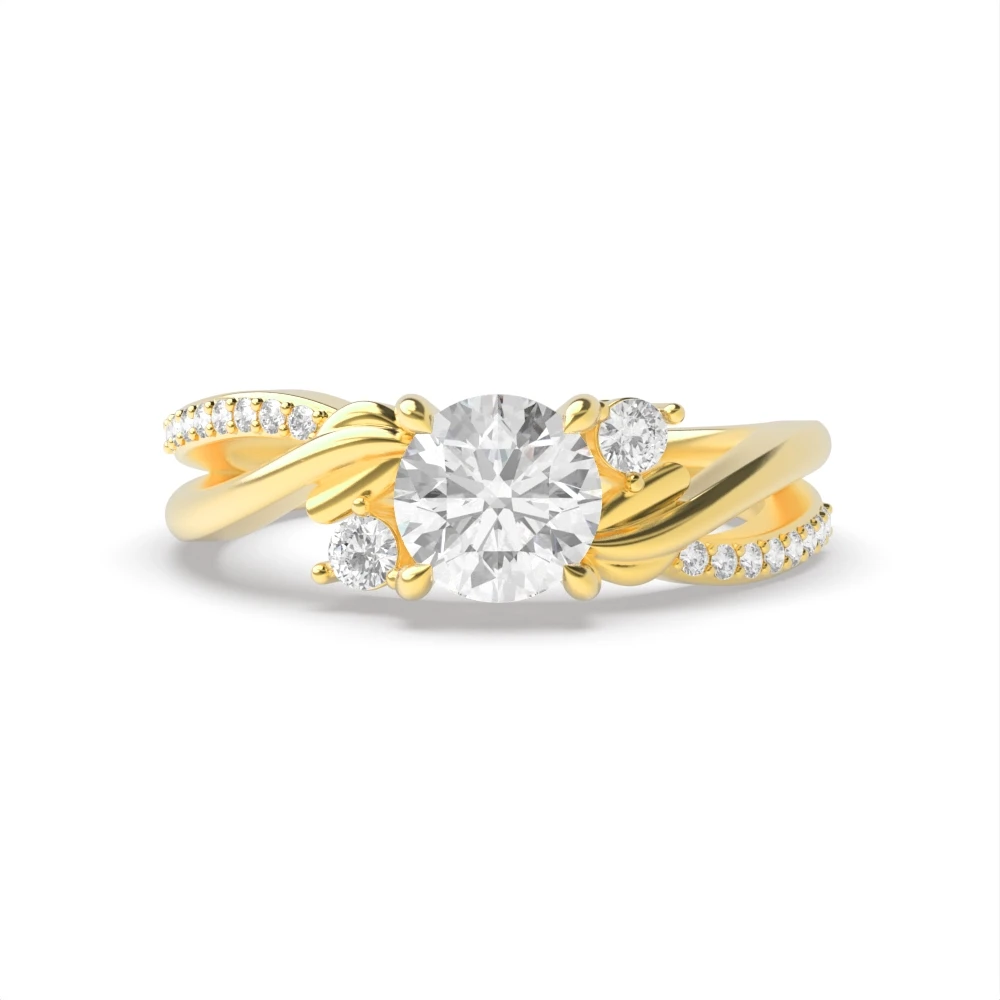 4 Prong Yellow Gold Interwind Band Trilogy Engagement Rings