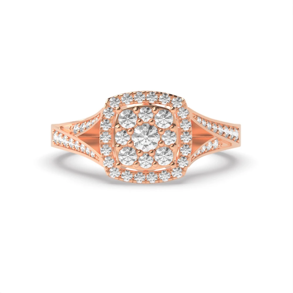 Pave Setting Rose Gold Twinkling cluster Engagement Rings