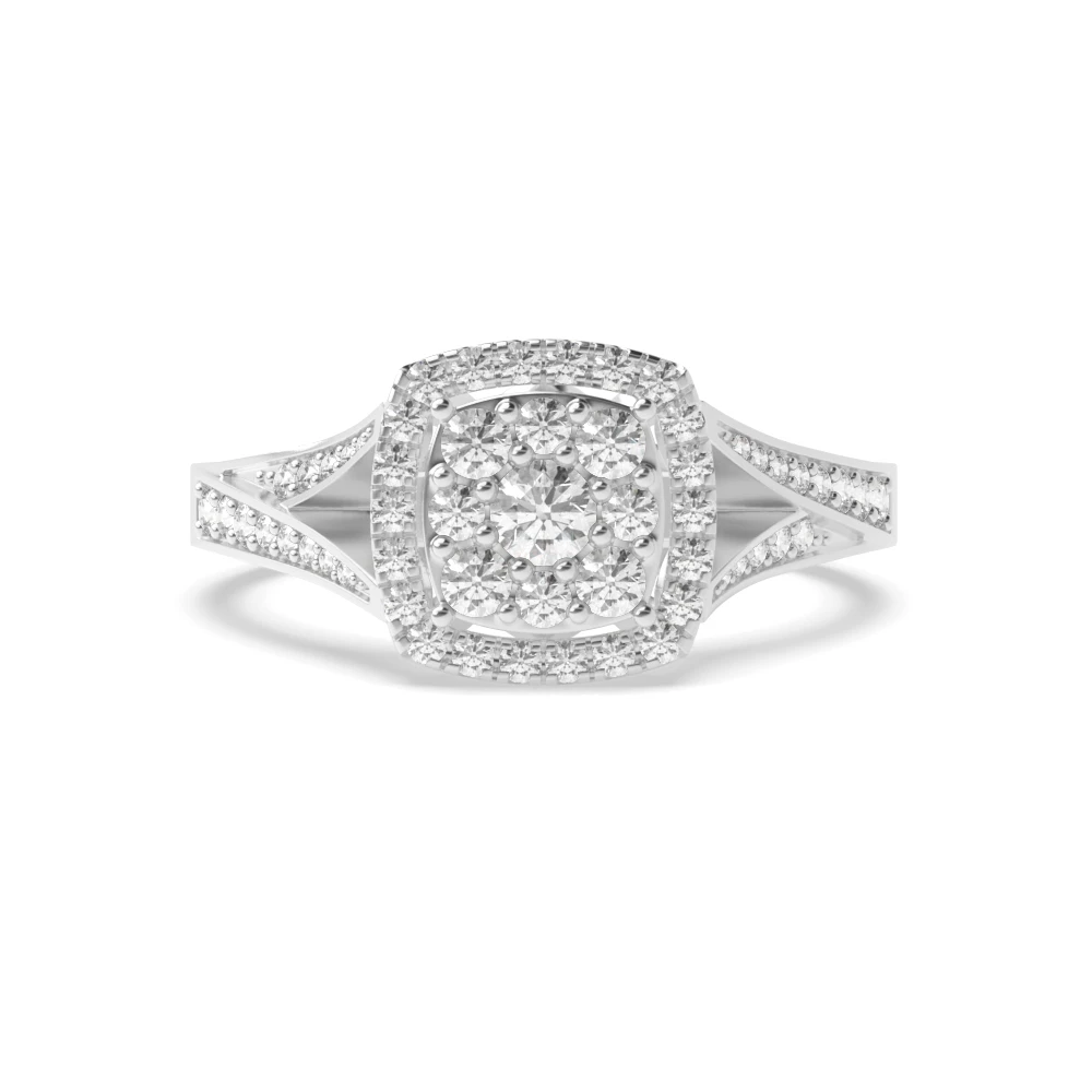 Pave Setting White Gold Twinkling cluster Engagement Rings