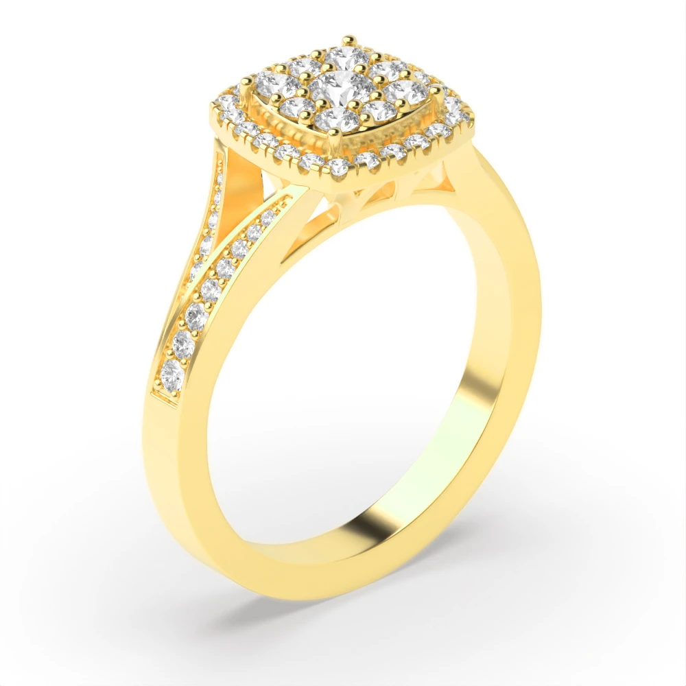 Pave Setting Yellow Gold Twinkling cluster Diamond Rings