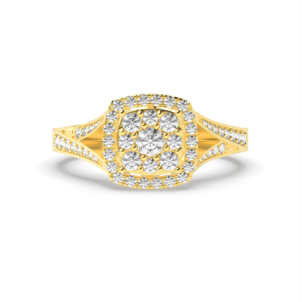 Pave Setting Yellow Gold Twinkling cluster Engagement Rings