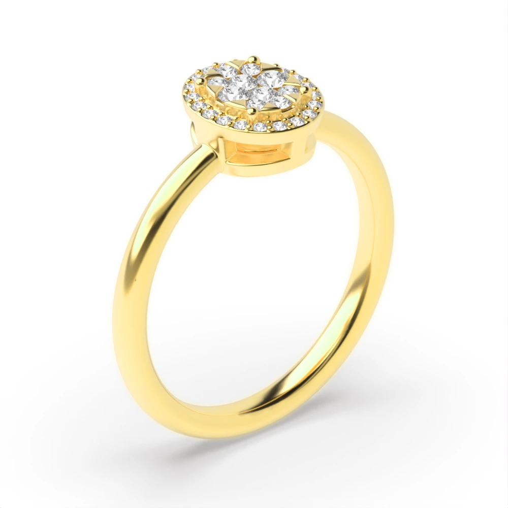 4 Prong Yellow Gold Dazzling Cluster Diamond Rings