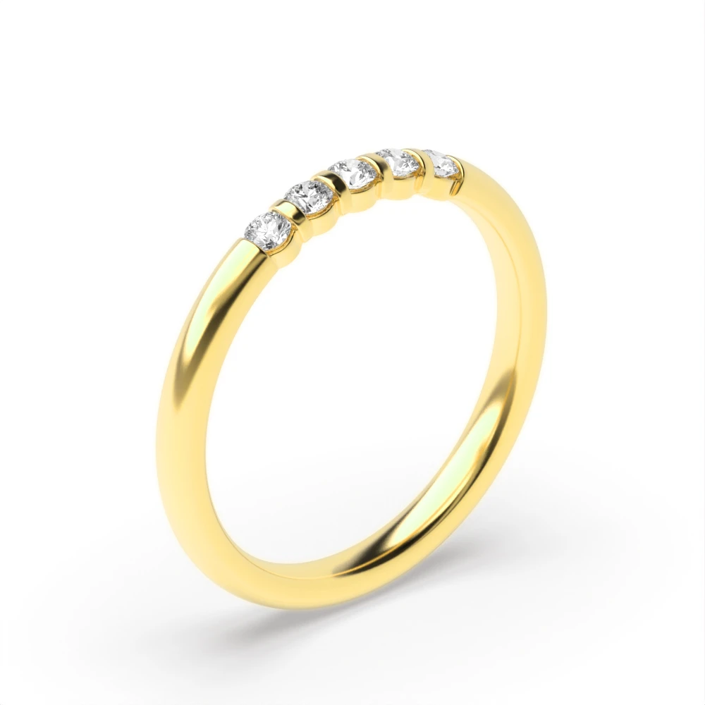 Channel Setting Yellow Gold Delicate Quintet Diamond Rings