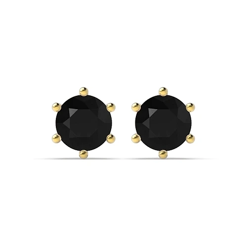 6 Prong Yellow Gold Promise Black Diamond Stud Earrings