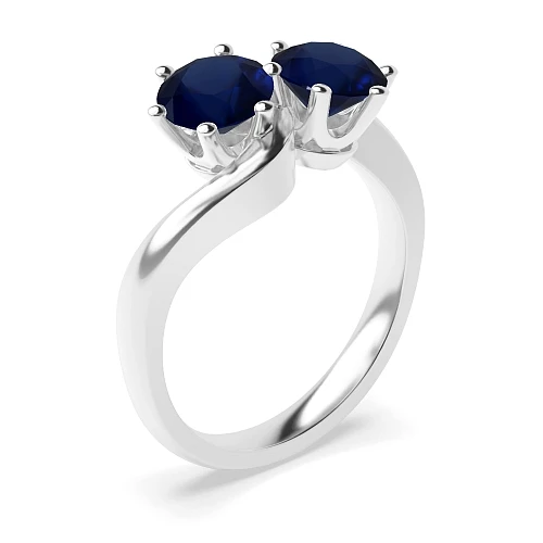 6 Prong Round White Gold Twisted Blue Sapphire Toi Et Moi Engagement Ring