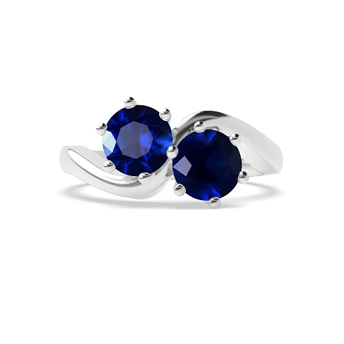 6 Prong Round White Gold Twisted Blue Sapphire Toi Et Moi Engagement Ring