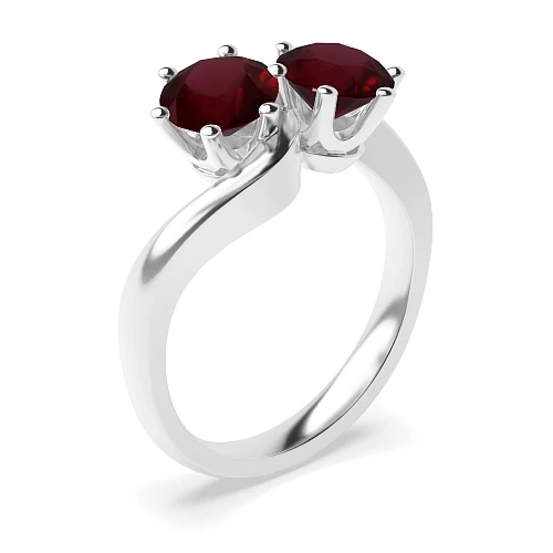 6 Prong Round Platinum Twisted Ruby Toi Et Moi Engagement Ring