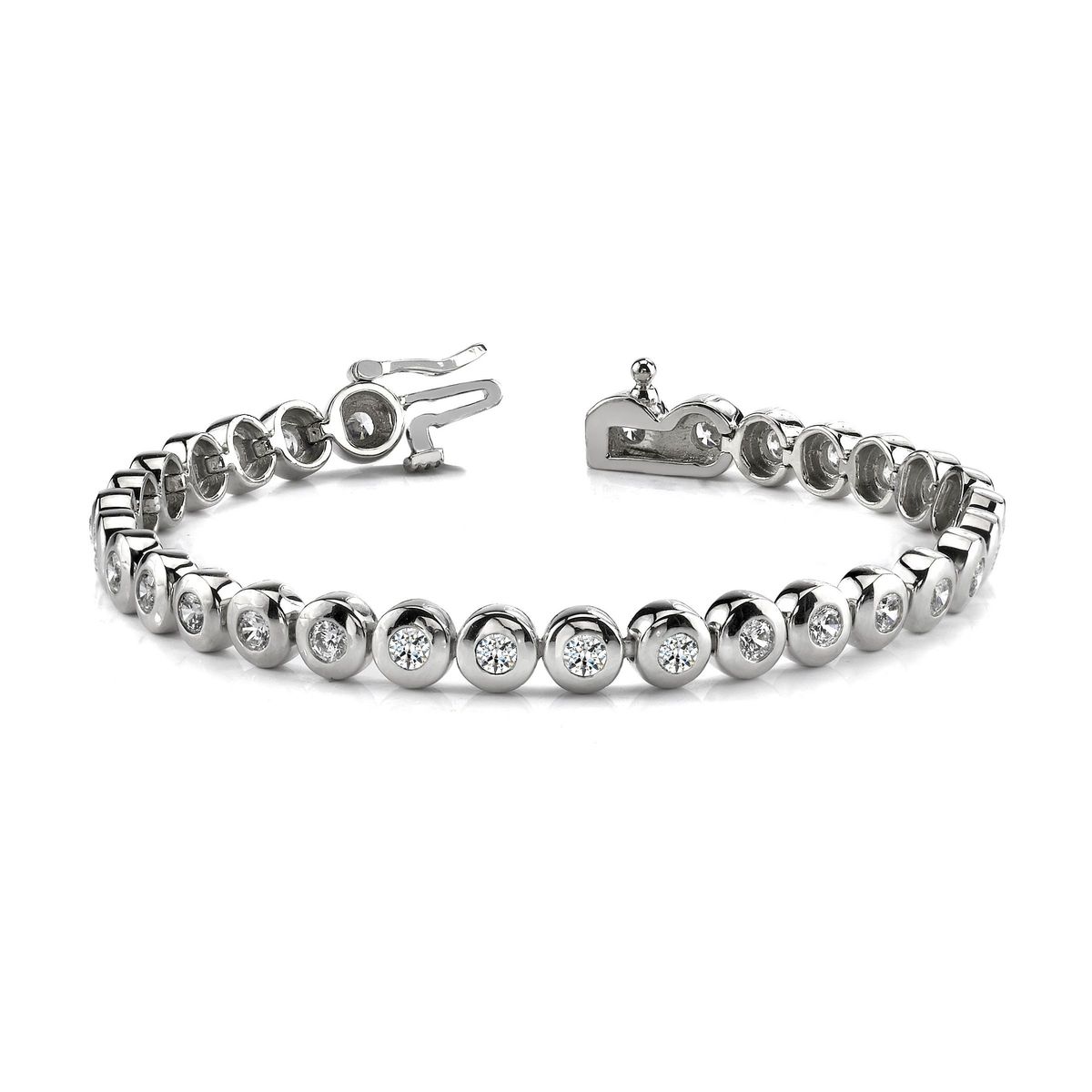 Diamond Tennis Bracelet Round Brilliant Cut Line Bezel Set